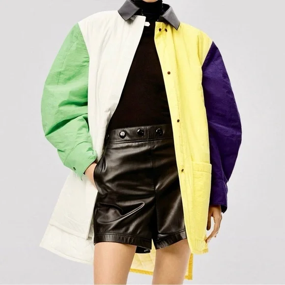 NWT Loewe Padded Overshirt Multicolored Jacket Leather Collar Over shir multi​